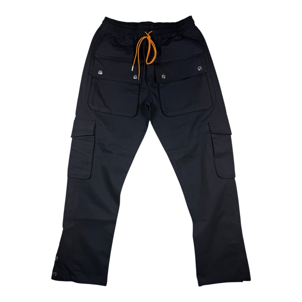 Black Tactical Utility Cargo Pants Techwear Streetwear Orange Drawstring Mens
